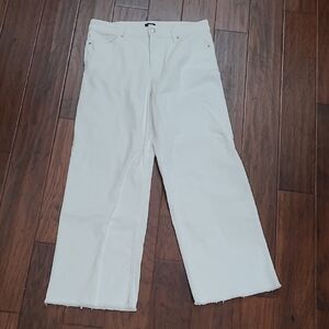 Express White Wide-leg High-Rise Jeans with Fringe Hem size 12R